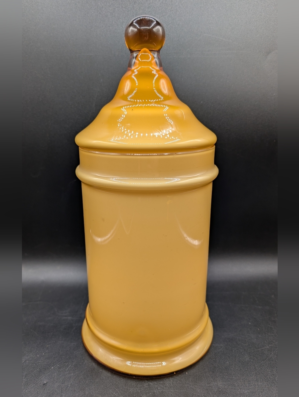 Vintage Empoli Butterscotch Glass Canister Cased Circus Tent Top Amber 12"